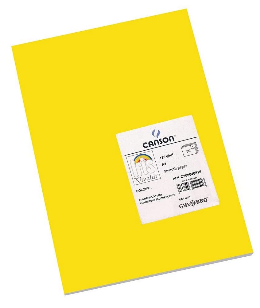 Canson Iris Vivaldi A3 250 GSM Smooth Colour Paper - Fluo Yellow (Pack of 50 Sheets)