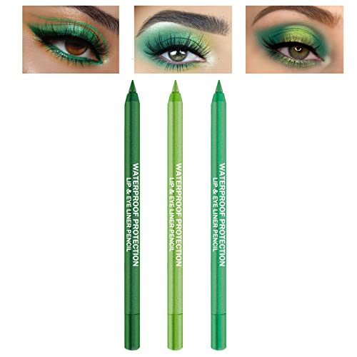CAHIUYOA 3-Piece Green Eyeliner Set - Metallic & Pearl Shimmer Eye Shadow Pencils with Glitter Finish