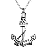 GMXLin Anchor Urn Necklace for Ashes Men Women Holder Navy Memorial Cremation Stainless Steel Keepsake Pendant with 18''chain