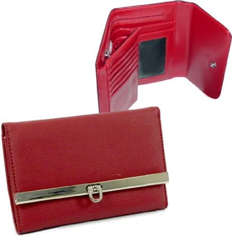 Dasein Women's Tri-fold Flip Clasp Plain Leather Checkbook Wallet Purse -Red