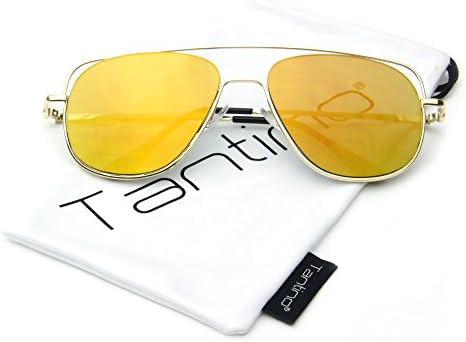 Tantino Futuristic Double Bridge Aviator Mirror Lens Sunglasses (Orange, UV400)