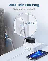 HOPOW Flat Plug Power Strip with 30W USB C Port, 5