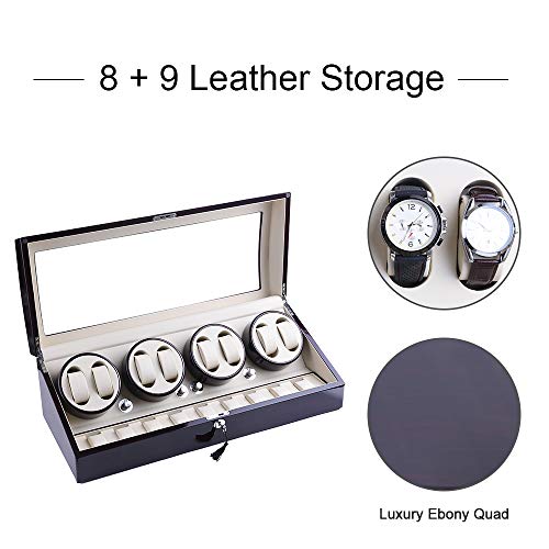 udgtee XTELARY Luxury 4 Motor Automatic Rotate Watch Winder 8+9 Leather Storage Display Case Box (R4892EB)
