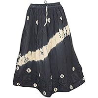 Mogul Interior Womens Gothic Skirt Tie-Dye Black Gypsy Hippie Long Skirt Boho Chic M