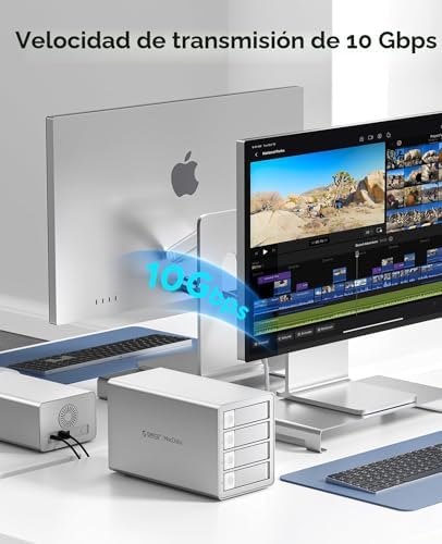 Daisy Chain - Caja de disco duro de 4 bahías USB 3.2 Gen 2 de aluminio, compatible con 22 TB y expansión máxima de hasta 264 TB para disco duro de 3.5 pulgadas, 9948C3