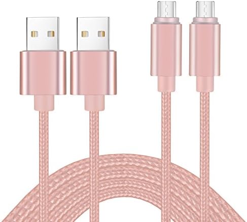 USB Cords(1M), Ruiooy2Pack High Charging Speed USB 2.1 A Male to Micro Nylon Braided Cords with Aluminum Connector for Android, Samsung and more(Rose Gold)