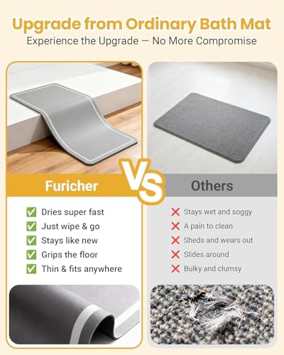 SLEEPHEAD®Soft Diatomaceous Earth Bath Mat, Quick Dry Bathroom Mats 2 Piece, Gray Super Absorbent Bath Mat Set, Washable Non Slip Bathroom Rugs, Stone Bath Mats Alternative