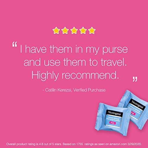NEUTROGENA MAKEUP REMOVER WIPES, DAILY SINGLE FACE CLEANSING TOWELETTES, MAKEUP REMOVING CLEANSING WIPES REMOVES DIRT & OIL, ALCOHOL-FREE FACE TOWELETTES, 20 CT