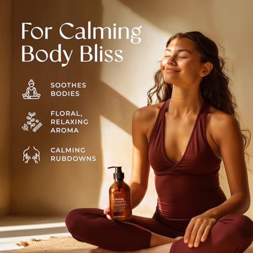 GYA LABS CALMING MASSAGE OIL FOR SORE MUSCLES – 6.76 FL OZ – 100% PURE NATURAL SPA QUALITY FOR BODY RELAXING, WARMING MASSAGE OIL FOR ALL SKIN TYPES FOR MEN & WOMEN