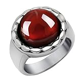 FANSING Costume Jewelry Halloween Gift Men's Stainless Steel Rings with Red Goldstone Ring for Mens and Womens Size 12