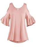 Luna Flower Women's Pleated End Wide Cold Shoulder Tunic Tops