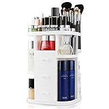 Tellco Makeup Organizer with 3 Drawers, Large Capacity Storage Box  for Cosmetics, Bathroom Dresser Vanity, 360 Degree Rotating, White