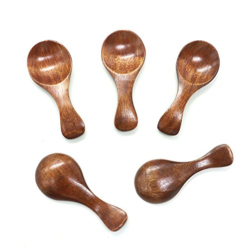 IDS Mini Wooden Salt Spoon, Small Wood Sugar Condiments Baby Spoons, 5 Pcs