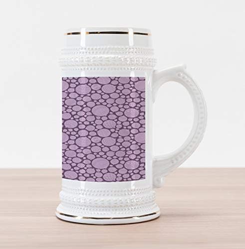 Ambesonne Christmas Beer Stein Mug, Classic Doodle Artwork Sample with Decorative Xmas Balls New Years Eve, Conventional Type Ornamental Printed Ceramic Giant Beer Mug Stein, Purple Gray and Lilac
