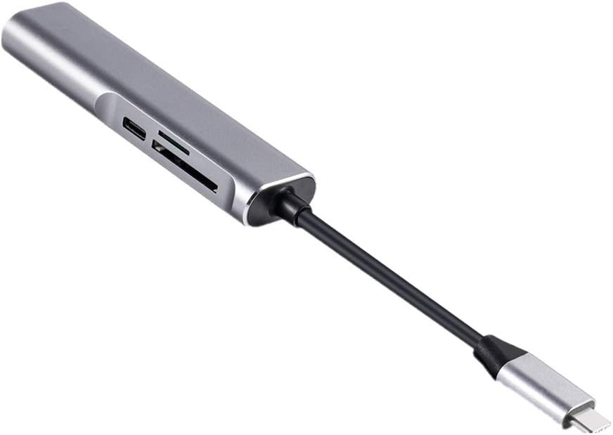 USB Hub 5 In 1 Hub Portable Aluminium Portable Extension Data Hub With 4K HDMI SD And TF Card Reader With Type-c Charging Port 1 USB 3.0 Port For Flash Drive Notebook PC And More for Desktop and Lapto