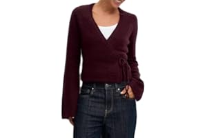 Mxiqqpltky Wrap Knit Tops for Women Y2k Lightweight Sweater Top Long Sleeve V Neck Side Tie Fitted Cropped Sweaters