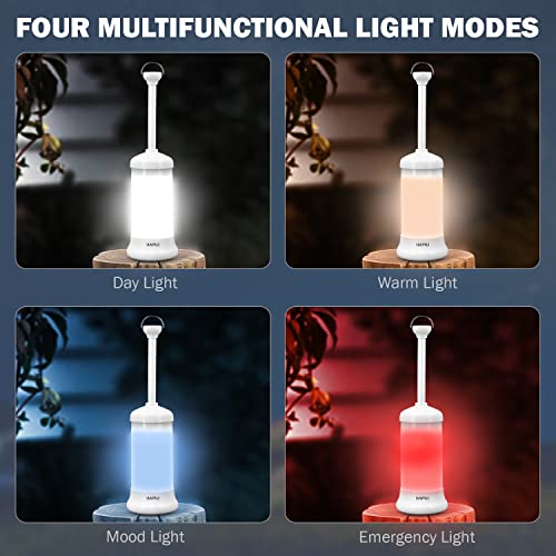 HAPILI Portable LED Camping Lantern Rechargeable Emergency Flashlight Multi-Functional Dimmable Table Lamp Color Changing Mood Lighting for Bedroom Night Light(White)
