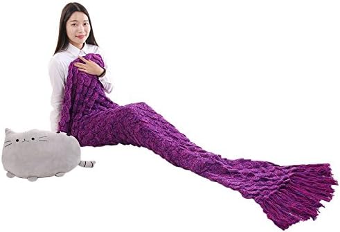 Mermaid Blanket Adult size, Crochet Snuggle Sleeping Bag with scale Pattern and Tassels Decoration