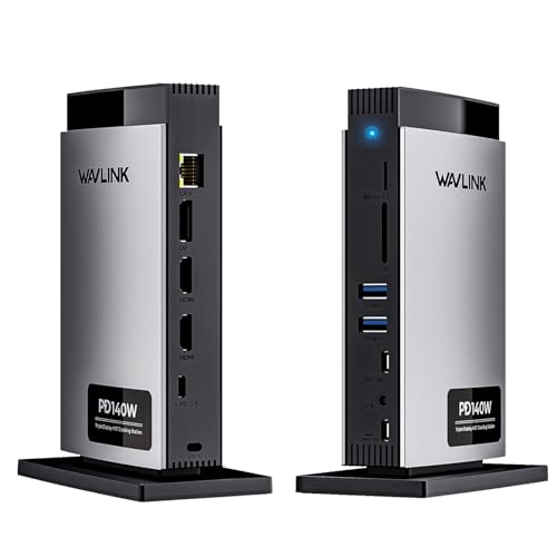 WAVLINK Laptop Docking Station Triple Display (Single 8K@30Hz/4K@144Hz), USB C Dock 125W PD3.1 Pass-Through, 2*HDMI, DP, Ethernet, SD/TF, for Windows