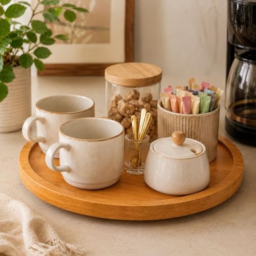 Bandeja de Bambu Redonda Giratória 360° Multiuso 26Cm para Servir Petiscos, Queijos e Frios