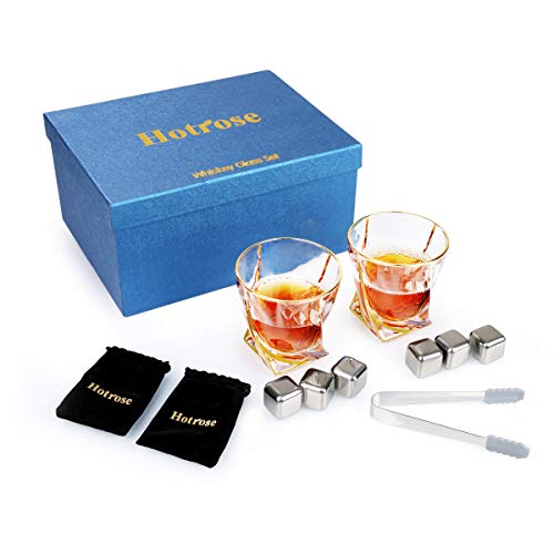 Whiskey Glasses, Set of 2 Scotch Glasses with Reusable Ice Cubes in Luxury Gift Box, Tumblers for Drinking Bourbon, Cognac, Irish Whisky, Large 11oz Premium Glass Tasting Cups for Men & Women