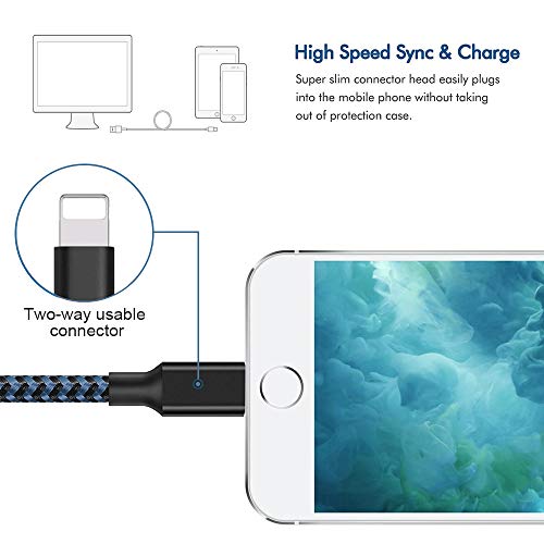 Lightning Cable, HENVREN iPhone Charger Cables, 3Pack 10FT to USB Syncing Data and Nylon Braided Cord Charger for iPhone Xs Max, XR, X, 8, 7, Plus, 6, 6S, 6 Plus, 5, 5C, 5S, SE - BlackBlue