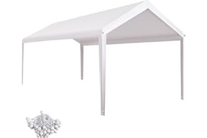 Gardesol Carport Replacement Canopy, Replacement Top Cover for 10' x 20' Carport Frame, 180G Waterproof & UV Protected Tarp with Ball Bungees, White, Only Top Cover, Frame is not Included