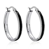 Circle Polished Shiny 18K Gold Plated Black Hoop Earrings