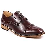 UVS20 Men's Burgundy Cap Toe Perforated Lace Up Oxford Dress Shoes