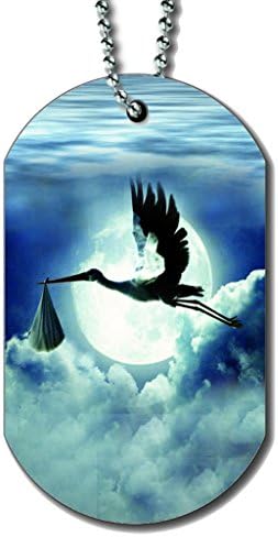 Stork Baby In Flight - Dog Tag Necklace