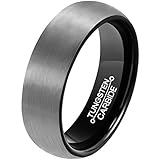 MNH Tungsten Rings Men Band 6mm Comfort Fit Tungsten Carbide Wedding Band Black Brushed Matte Finish Rings Size 7-13