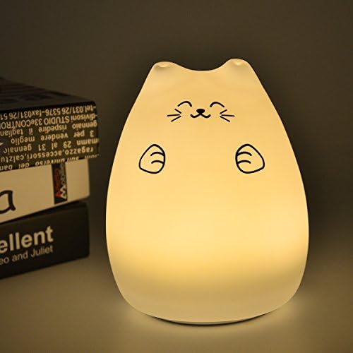 Cute Kitty LED Children Night Light Portable Silicone Cat Lamp 2 Model Light - 7 color Change Nursery Lamp Sensitive Tap Control USB Rechargeable for Baby Adults Bedroom (Smile Cat)