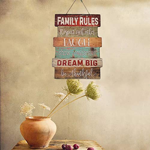 Evursua Rustic Wood Wall Signs Home Decor Wall Art Plaques Hanging Decorative Farmhouse Door Sign 12 x16,Family Rules or Sayings (Brown)