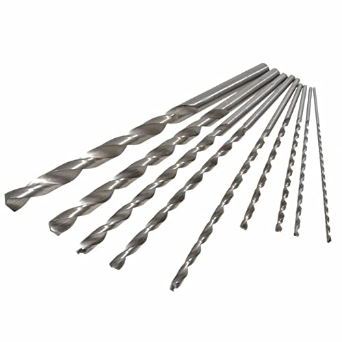 9pcs 150-200 mm Extra Long High-speed Steel HSS Twist Drill Bit Kit ，Diameter 2-10mm High hardness Spiral Drill Bit for Wood Plastic and Aluminum