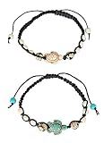 SPUNKYsoul Turtle Bracelet Set Adjustable Best Friend Couples Distance (or Anklet) Dalmatian Howlite Collection (2 Pack)
