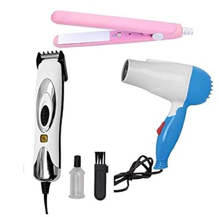 IAS Combo of Hair Dryer and Nhc-2009 Straightener and Curler, Professional Electric Hair Trimmer