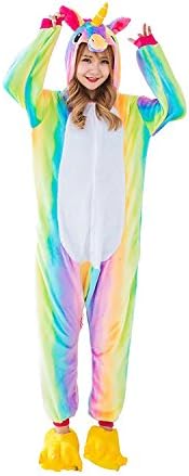 WDA Unicorn Pajamas Cosplay Unicorn Costumes Unisex Animal Party Festival Sleepwear Jumpsuits (XL, Rainbow)