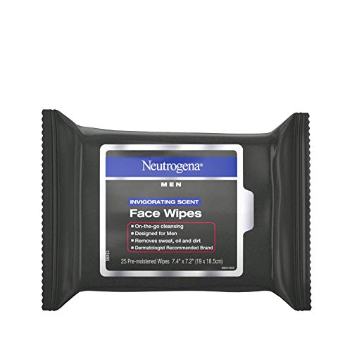 Neutrogena Men Invigorating Scent Face Cleansing Wipes, Pre-moistened Travel Facial Wipes for On-the-go Cleansing, Oil-free & Alcohol-free, 25 Count