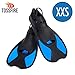 Swimming Fins Short Dive Fin Training for Youth Big Kids Woman Boy Girl 8-12 Years Old size XXS, Thermoplastic Rubber Pool Snorkel Set Flipper for Diving Snorkeling Scuba Watersport, Blue