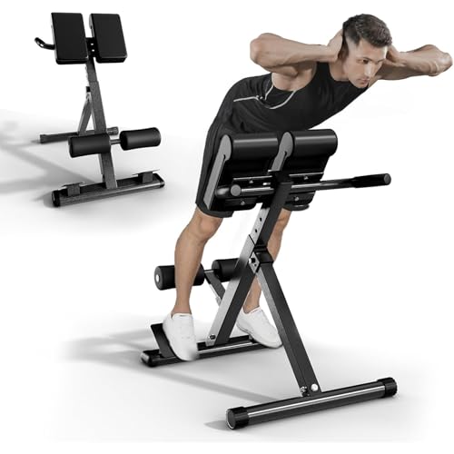 Hyperextension Bench Roman Chair, Adjustable Back Extension Machine for Glute, Foldable Multi-Function Workout Equipment for Home Gym Fitness