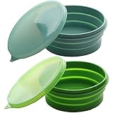 ME.FAN Silicone Collapsible Bowls - Silicone Folding Travel Bowl with Lids - Expandable Food Storage Containers Set - BPA Free, Portable, [27oz] (2 Pack-Powerblue-Deep Green)