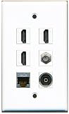 RiteAV - 3 HDMI 1 Port Coax Cable TV- F-Type Shielded Cat6 Ethernet Toslink Wall Plate - White