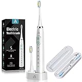 Proalpha Sonic Electric Toothbrush for Adults, 5 Optional Brushing Modes Rechargeable Toothbrushes with 6 Replacement Heads & 2 Minutes Timer, Travel Case Included (white)
