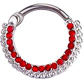 Zynova 16G Red CZ Septum Rings for Women 316L Surgical Steel Clicker Septum Jewelry Hinged Segment Cartilage Daith Hoop Earrings Body Piercing Jewelry 10mm
