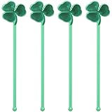 Royer 6 Inch Plastic Shamrock, St. Patrick's Day, Clover Swizzle Sticks, Drink Stirrers, Barware, Set of 24, Green Plastic w/ Metallic Foil Stamping - Made In USA