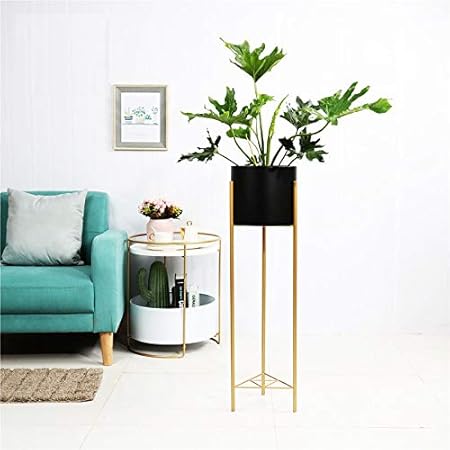 Weston Crafts Metal Planter Stand G I Pot Holder Tall Modern Plant Stands Outdoor Indoor Garden Balcony Decor Powder Coated Golden Stand Black Pot