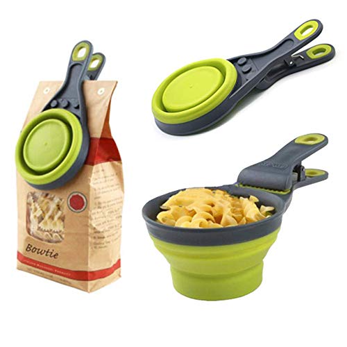 Acronde Collapsible Pet Scoop Silicone Measuring Cups Set Sealing Clip 3 in 1 Multi-Function Scoop Bowls Bag Clip for Dog Cat Food Water Set of 2 (1 Cup & 1/2 Cup Capacity)