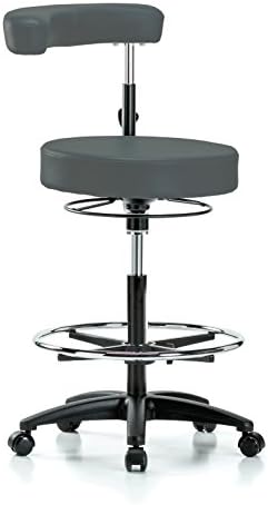 Perch Rolling Dental Stool Adjustable Height And Procedure Arm And Footring 24.5" - 32" (Hard Floor Casters/Charcoal Vinyl)