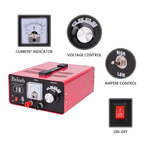 Battery Chager,12V/10A(max),24V/6A(max) Voltage Current Adjustable Automotive Battery Charger,40-100Ah Trickle Charger for Car Truck Boat Motorcycle RV