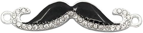Terrific 5pcs Rhinestone Connectors Enamel Black Moustache Silver Plated 4.6cmx1cm